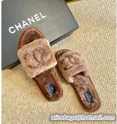 Cheap Price Chanel Wool Flat Sandals C80601 Brown 2020