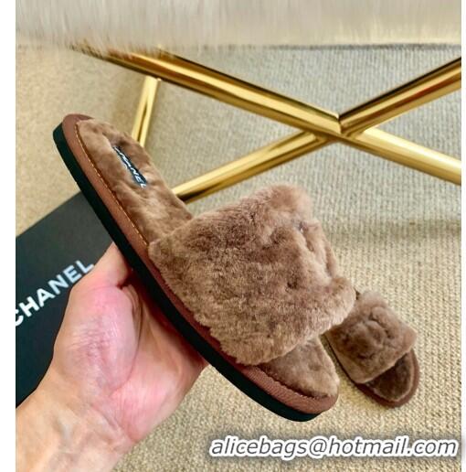 Cheap Price Chanel Wool Flat Sandals C80601 Brown 2020