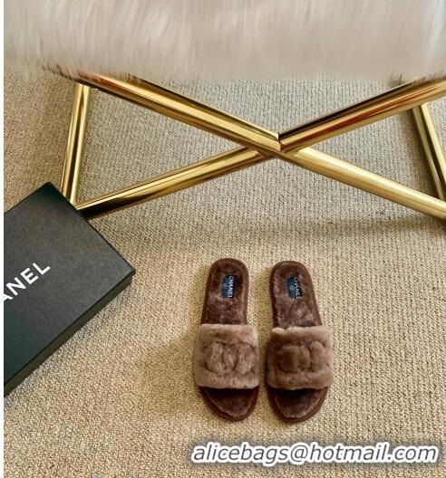 Cheap Price Chanel Wool Flat Sandals C80601 Brown 2020