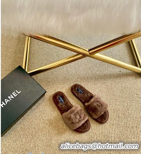 Cheap Price Chanel Wool Flat Sandals C80601 Brown 2020