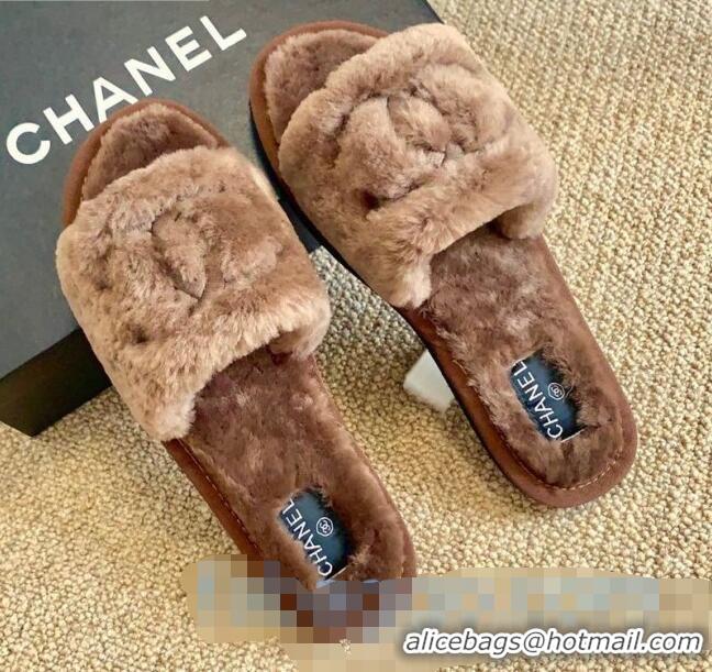 Cheap Price Chanel Wool Flat Sandals C80601 Brown 2020