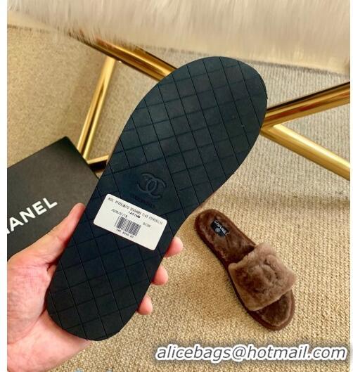 Cheap Price Chanel Wool Flat Sandals C80601 Brown 2020