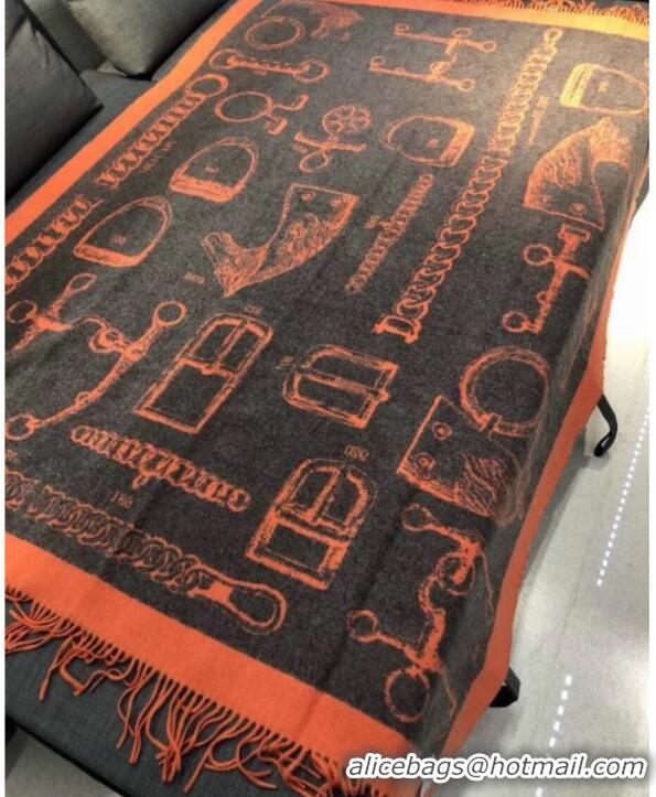 Popular Style Hermes Lock Cashmere and Wool Blanket 135x170cm Orange