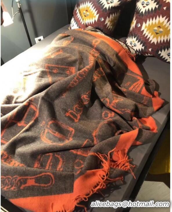 Popular Style Hermes Lock Cashmere and Wool Blanket 135x170cm Orange