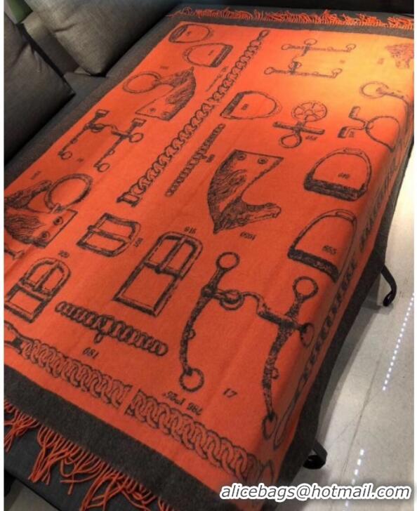 Popular Style Hermes Lock Cashmere and Wool Blanket 135x170cm Orange