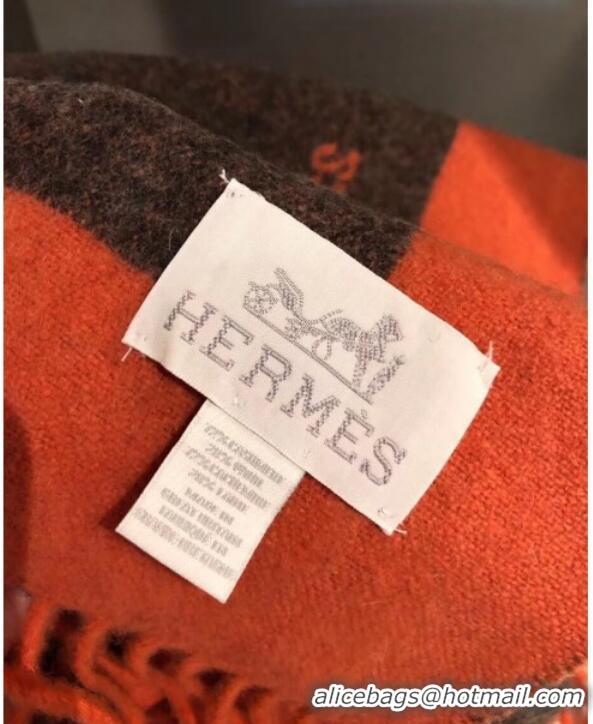 Popular Style Hermes Lock Cashmere and Wool Blanket 135x170cm Orange