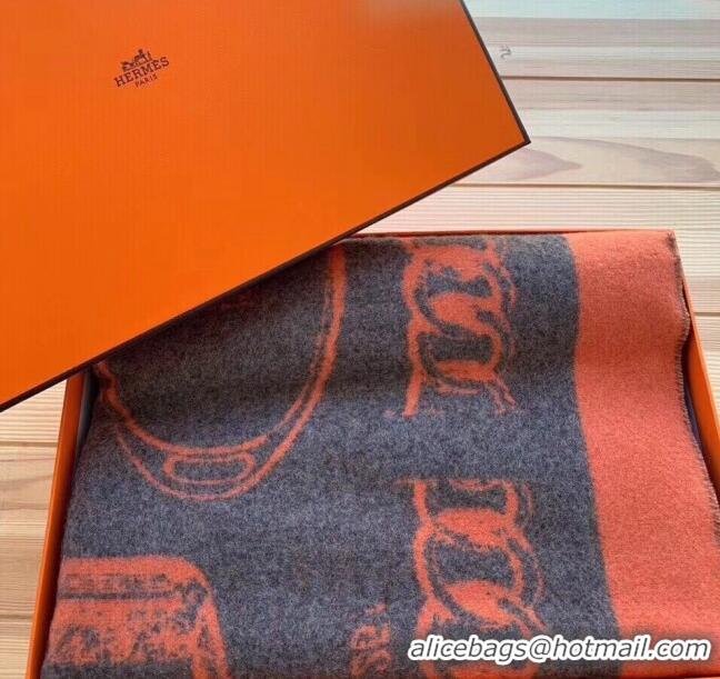 Popular Style Hermes Lock Cashmere and Wool Blanket 135x170cm Orange