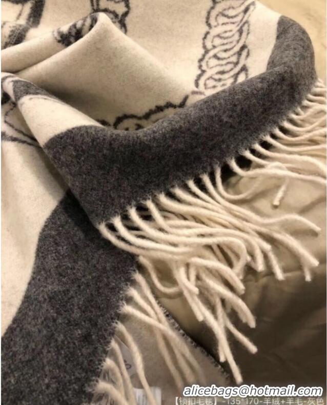 Well Crafted Hermes Lock Cashmere and Wool Blanket 135x170cm 80219 Grey