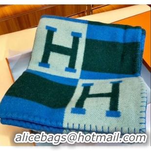 Charming Hermes Wool Cashmere H Checker Blanket 180x135cm 81630 Blue