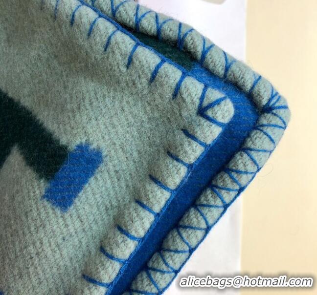 Charming Hermes Wool Cashmere H Checker Blanket 180x135cm 81630 Blue