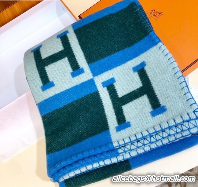 Charming Hermes Wool Cashmere H Checker Blanket 180x135cm 81630 Blue