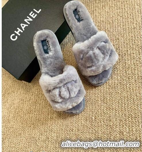 Shop Duplicate Chanel Wool Flat Sandals CC0602 Gray 2020