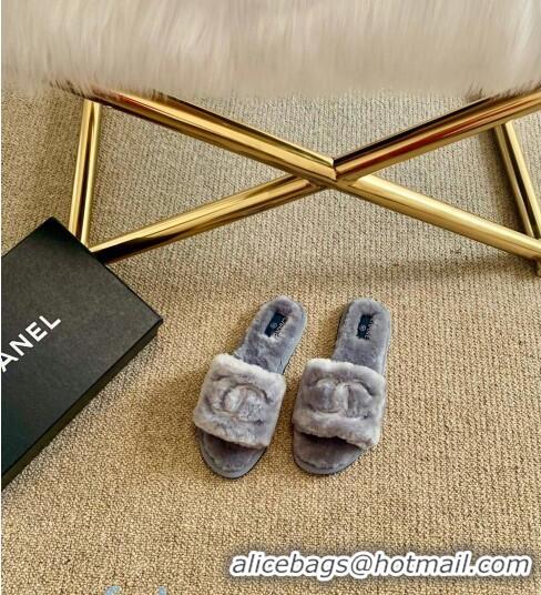 Shop Duplicate Chanel Wool Flat Sandals CC0602 Gray 2020