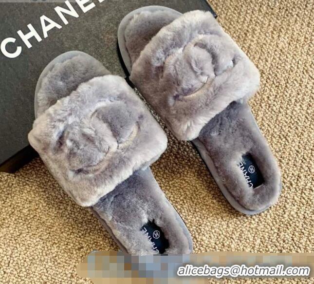 Shop Duplicate Chanel Wool Flat Sandals CC0602 Gray 2020