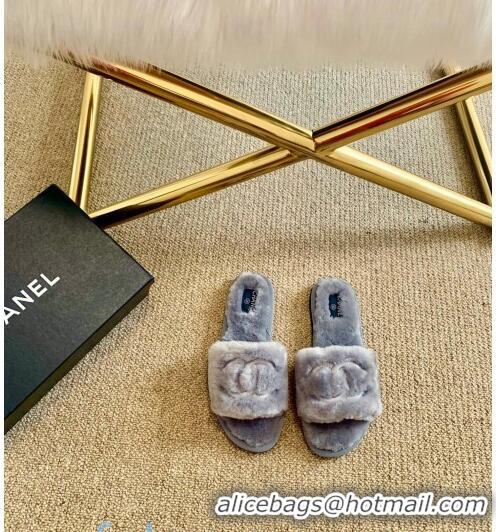 Shop Duplicate Chanel Wool Flat Sandals CC0602 Gray 2020