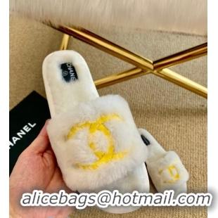 Lower Price Chanel Wool Flat Sandals CC0602 White/Gold 2020