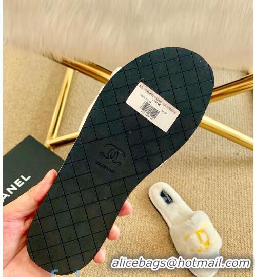 Lower Price Chanel Wool Flat Sandals CC0602 White/Gold 2020