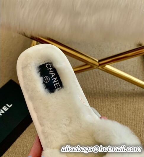 Lower Price Chanel Wool Flat Sandals CC0602 White/Gold 2020