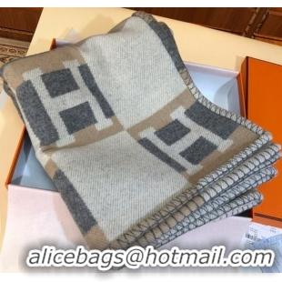 Top Design Hermes Wool Cashmere H Checker Blanket 180x135cm 81630 Grey