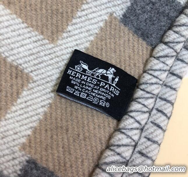 Top Design Hermes Wool Cashmere H Checker Blanket 180x135cm 81630 Grey