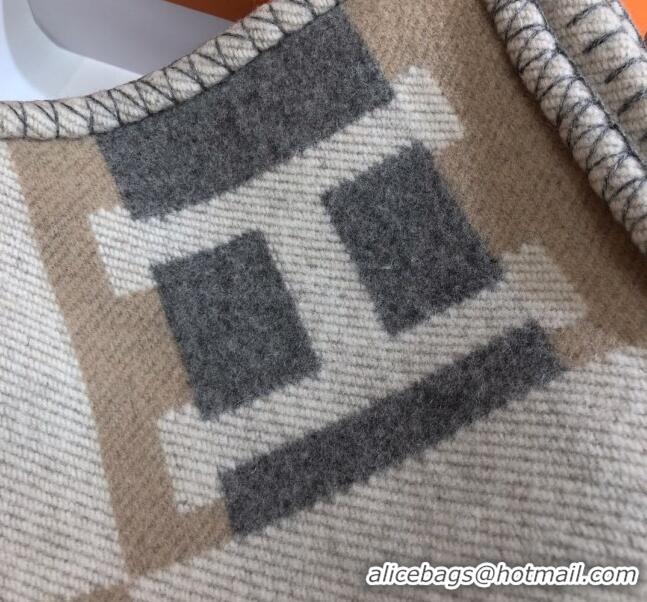 Top Design Hermes Wool Cashmere H Checker Blanket 180x135cm 81630 Grey