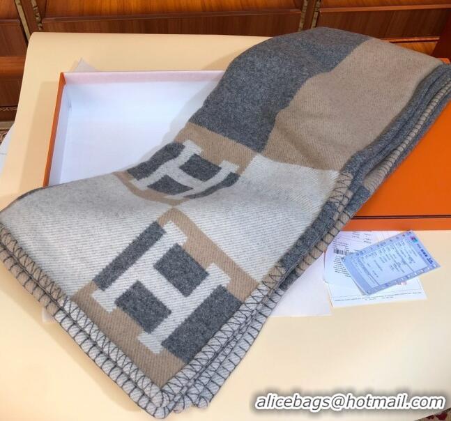 Top Design Hermes Wool Cashmere H Checker Blanket 180x135cm 81630 Grey