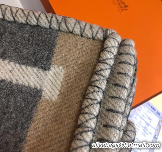 Top Design Hermes Wool Cashmere H Checker Blanket 180x135cm 81630 Grey