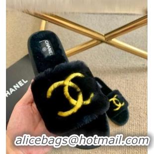 Super Quality Chanel Wool Flat Sandals CC0602 Blue/Gold 2020