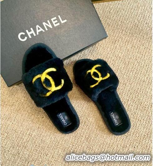 Super Quality Chanel Wool Flat Sandals CC0602 Blue/Gold 2020