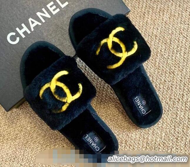 Super Quality Chanel Wool Flat Sandals CC0602 Blue/Gold 2020