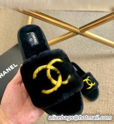 Super Quality Chanel Wool Flat Sandals CC0602 Blue/Gold 2020