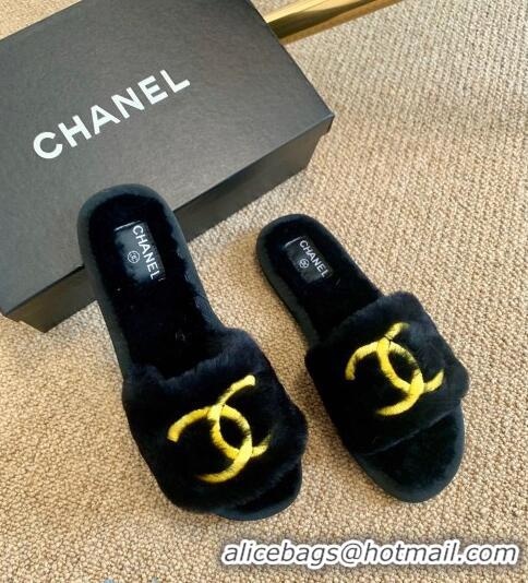 Super Quality Chanel Wool Flat Sandals CC0602 Blue/Gold 2020