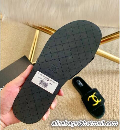 Super Quality Chanel Wool Flat Sandals CC0602 Blue/Gold 2020