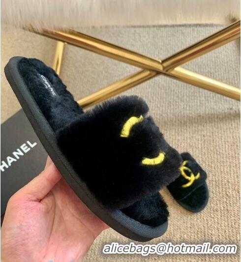 Super Quality Chanel Wool Flat Sandals CC0602 Blue/Gold 2020