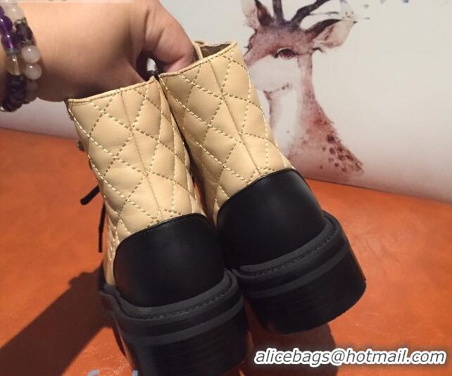 Super Quality Chanel Quilted Lambskin Chain CC Lace-ups Short Boots G36424 Beige 2020