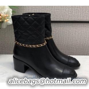 Reproduction Chanel Quilted Lambskin Chain CC Short Boots G35091 Black 2020