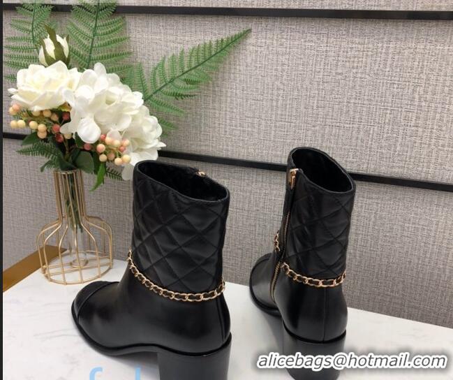 Reproduction Chanel Quilted Lambskin Chain CC Short Boots G35091 Black 2020