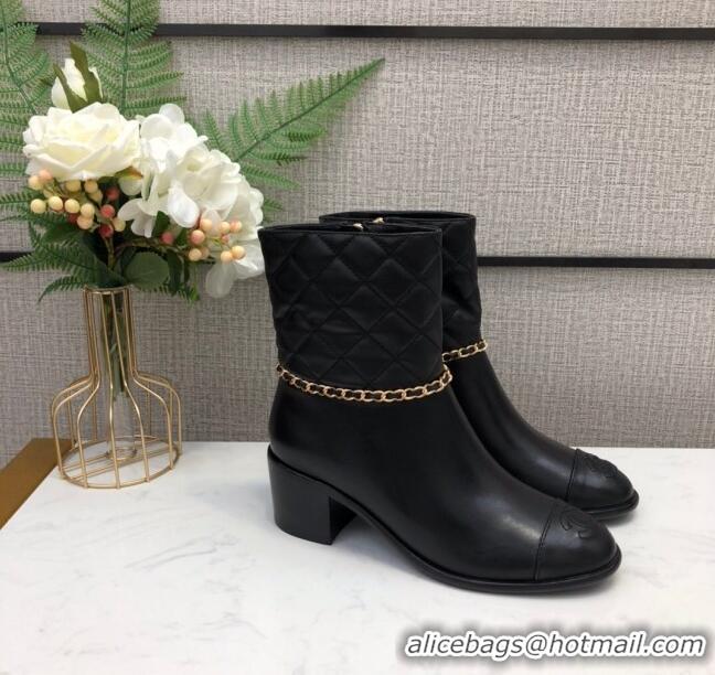 Reproduction Chanel Quilted Lambskin Chain CC Short Boots G35091 Black 2020