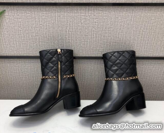 Reproduction Chanel Quilted Lambskin Chain CC Short Boots G35091 Black 2020