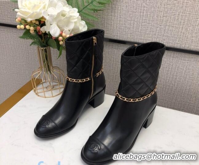 Reproduction Chanel Quilted Lambskin Chain CC Short Boots G35091 Black 2020