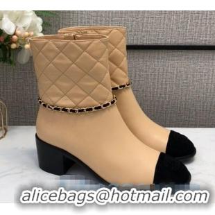 Pretty Style Chanel Quilted Lambskin Chain CC Short Boots G35091 Beige 2020