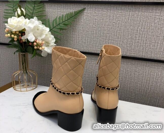 Pretty Style Chanel Quilted Lambskin Chain CC Short Boots G35091 Beige 2020