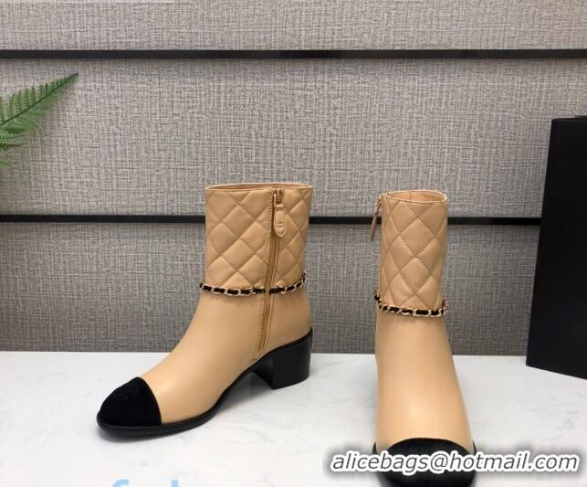 Pretty Style Chanel Quilted Lambskin Chain CC Short Boots G35091 Beige 2020