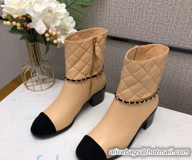 Pretty Style Chanel Quilted Lambskin Chain CC Short Boots G35091 Beige 2020