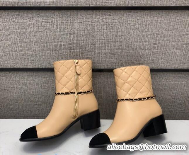 Pretty Style Chanel Quilted Lambskin Chain CC Short Boots G35091 Beige 2020