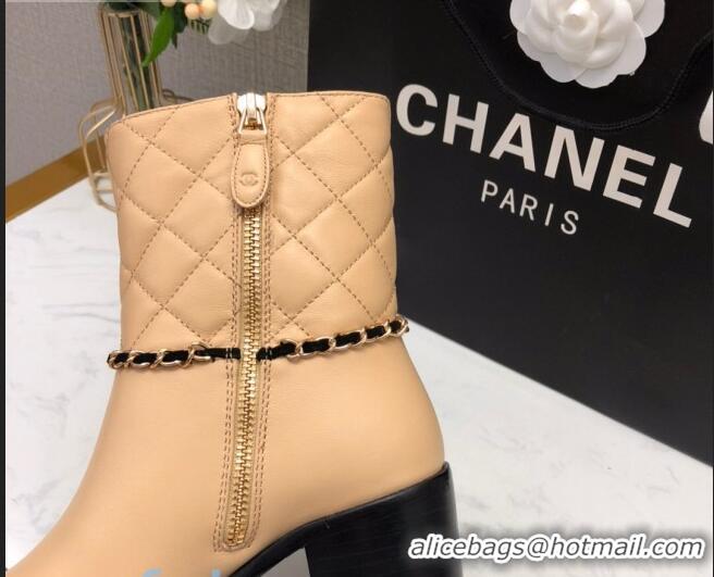 Pretty Style Chanel Quilted Lambskin Chain CC Short Boots G35091 Beige 2020