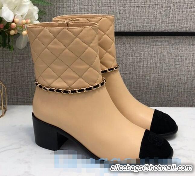 Pretty Style Chanel Quilted Lambskin Chain CC Short Boots G35091 Beige 2020