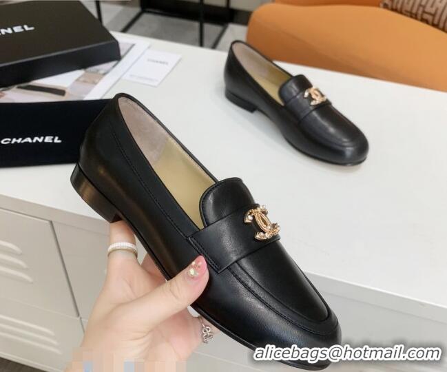 Low Cost Chanel Lambskin Crystal CC Loafers G80626 Black 2020