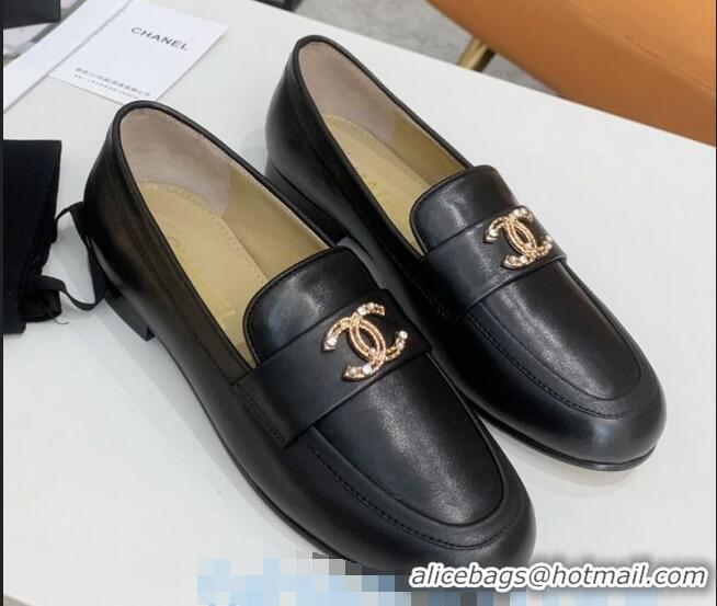 Low Cost Chanel Lambskin Crystal CC Loafers G80626 Black 2020