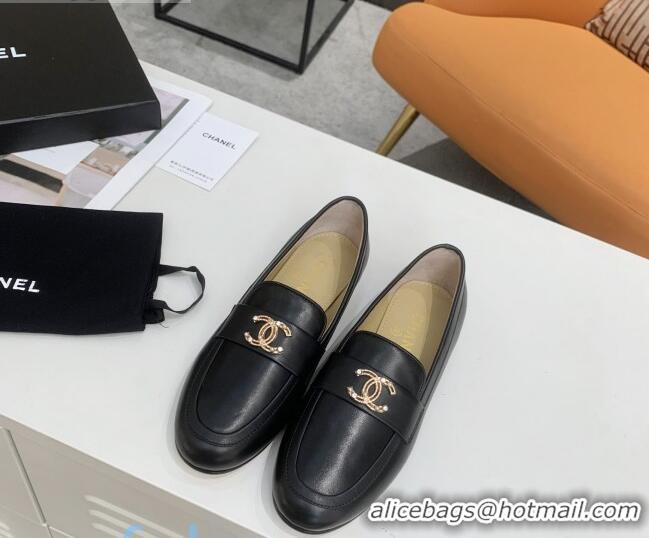 Low Cost Chanel Lambskin Crystal CC Loafers G80626 Black 2020